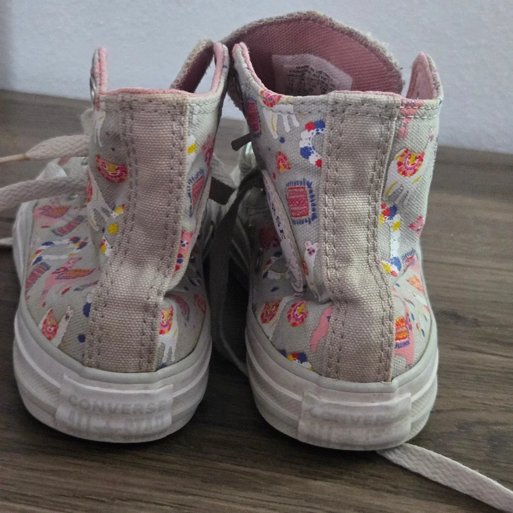 Converse Chuck Taylor All Star Llama Print High Top Sneakers Grey Pink Kids 12
